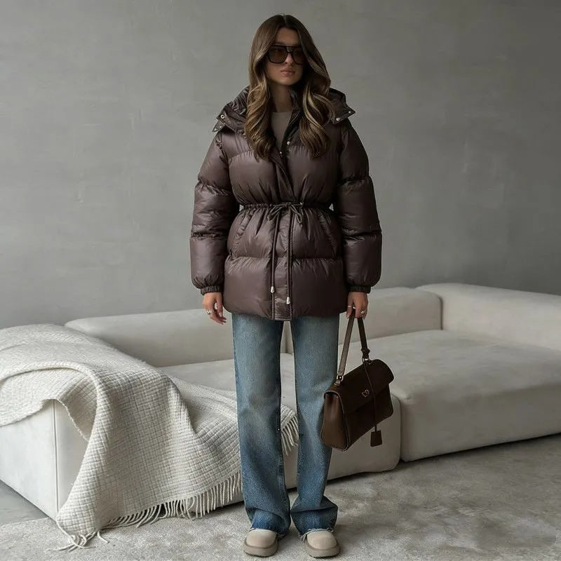 Robe Courte Cintrée à Capuche – Donkerbruin