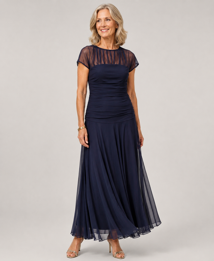 Robe de Cérémonie Drapée – Bleu Marine
