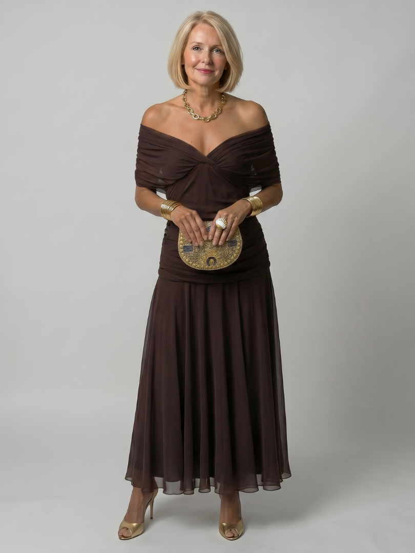 Robe de Cérémonie Fleurie – Marron