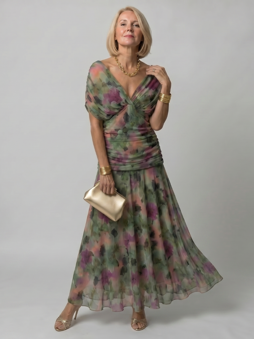 Robe de Cérémonie Fleurie – Vert Foncé