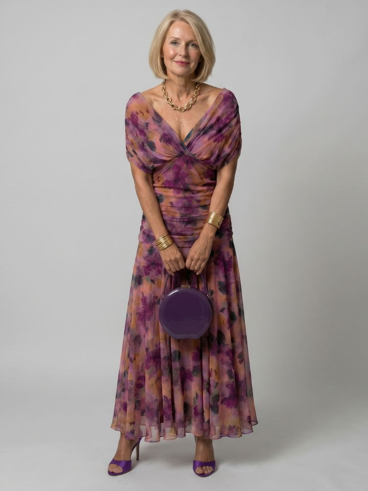 Robe de Cérémonie Fleurie – Violet