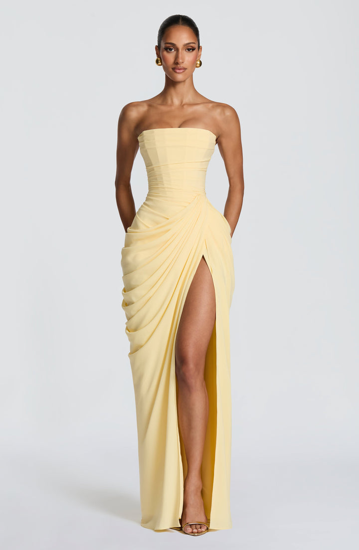 Robe Longue Bustier Fendue – Jaune