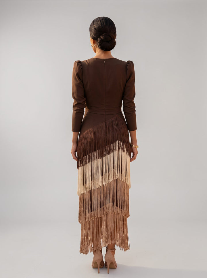 Robe Midi Drapée à Franges