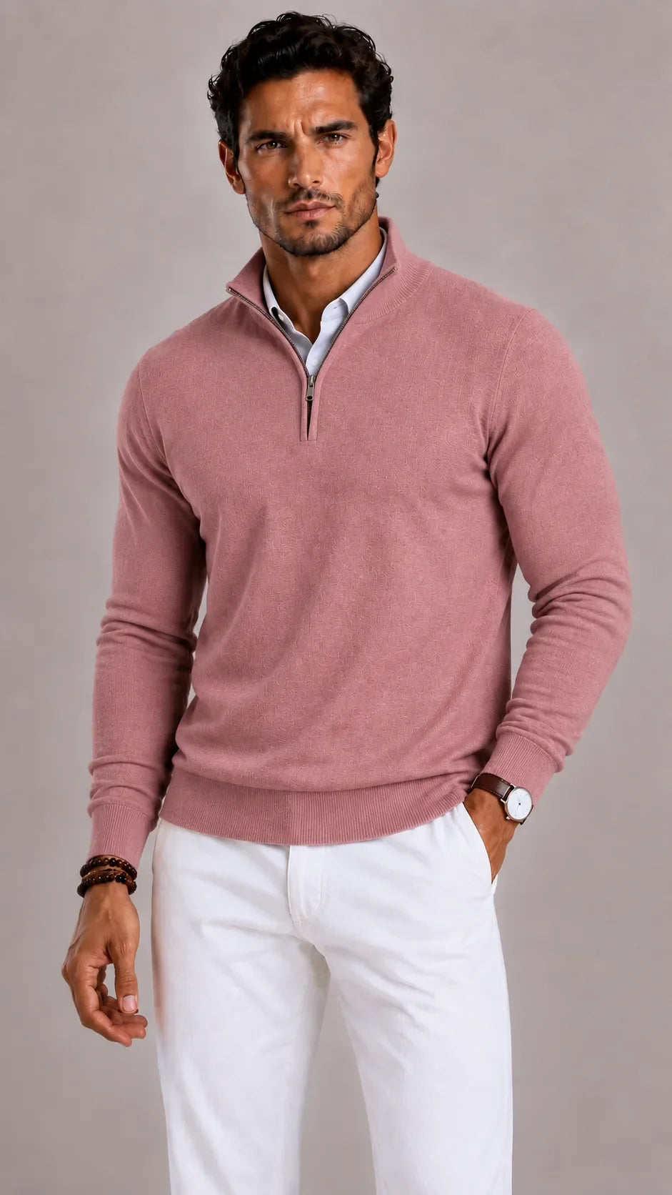 Pull Droit à Col Montant Zippé – Rose