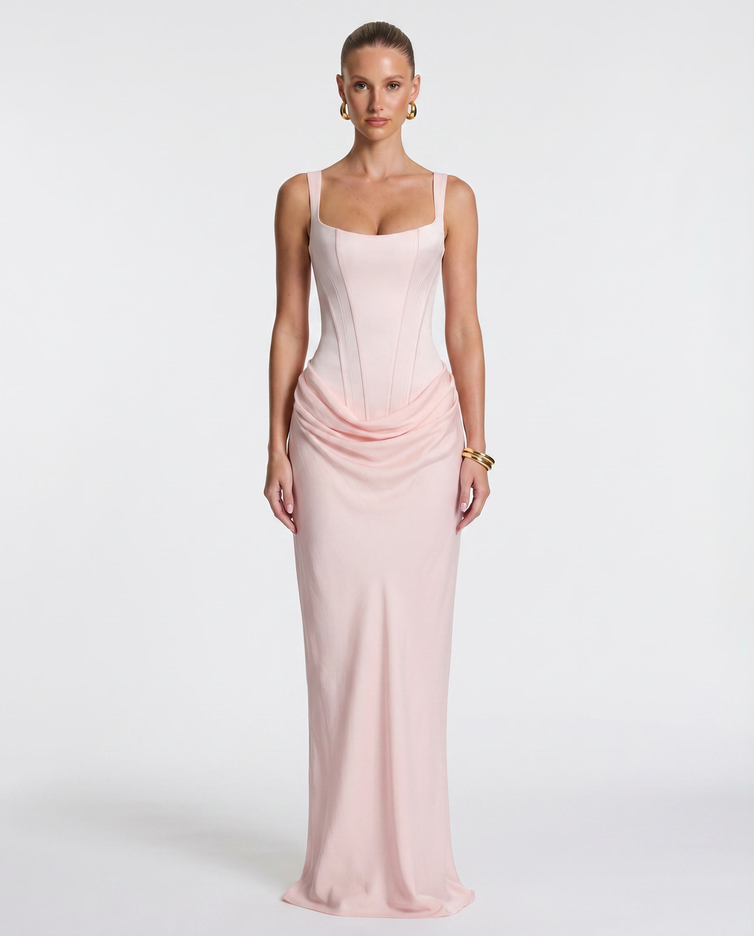 Robe Longue Buste Corset – Rose