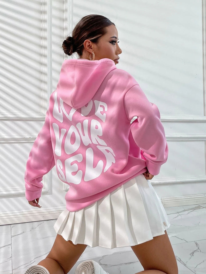 Sweat Ample à Message Dorsal – Rose