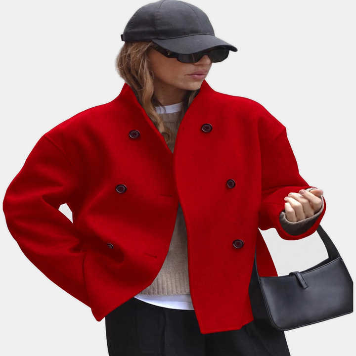 Manteau Court Élégant Oversize – Rouge