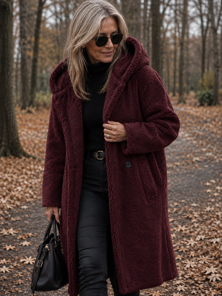 Manteau long douillet à capuche – Rouge
