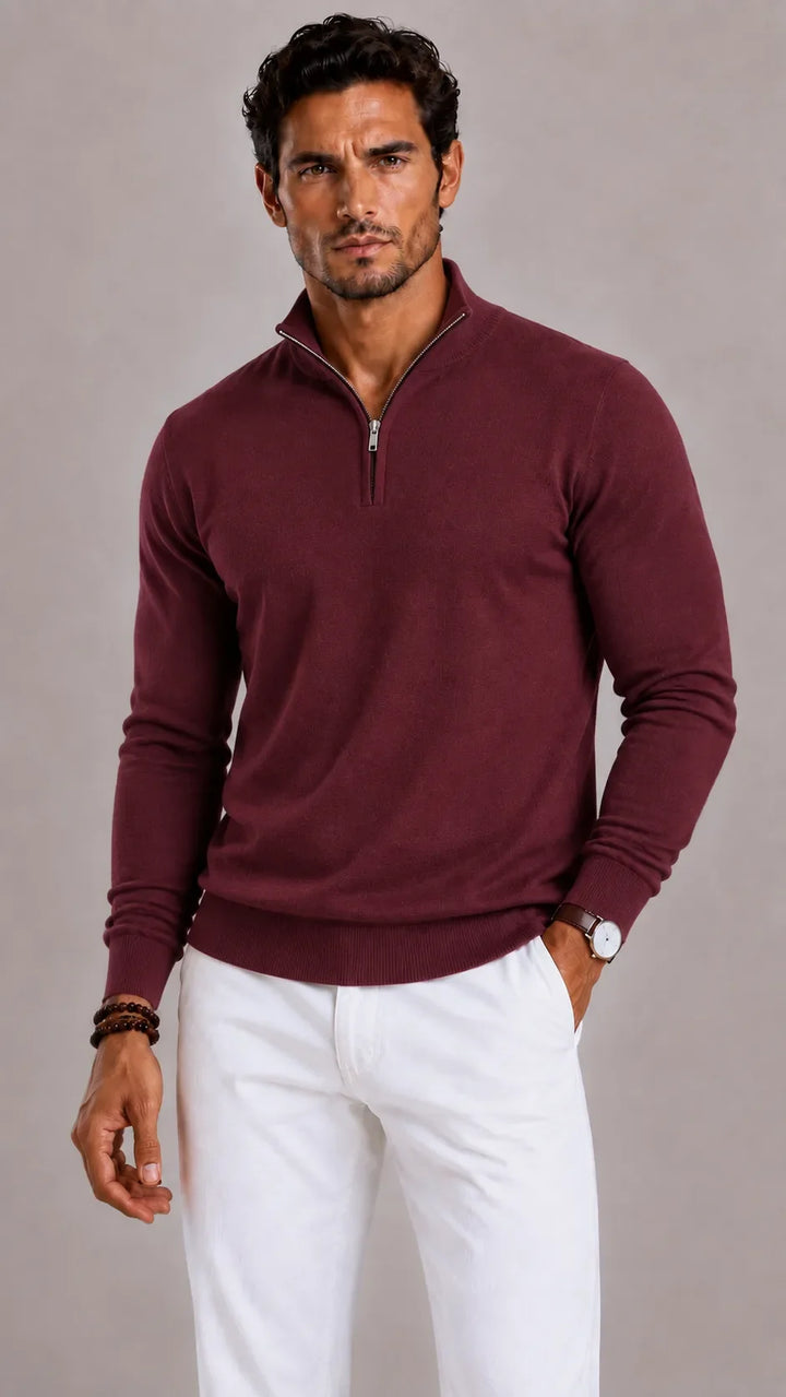 Pull Droit à Col Montant Zippé – Rouge
