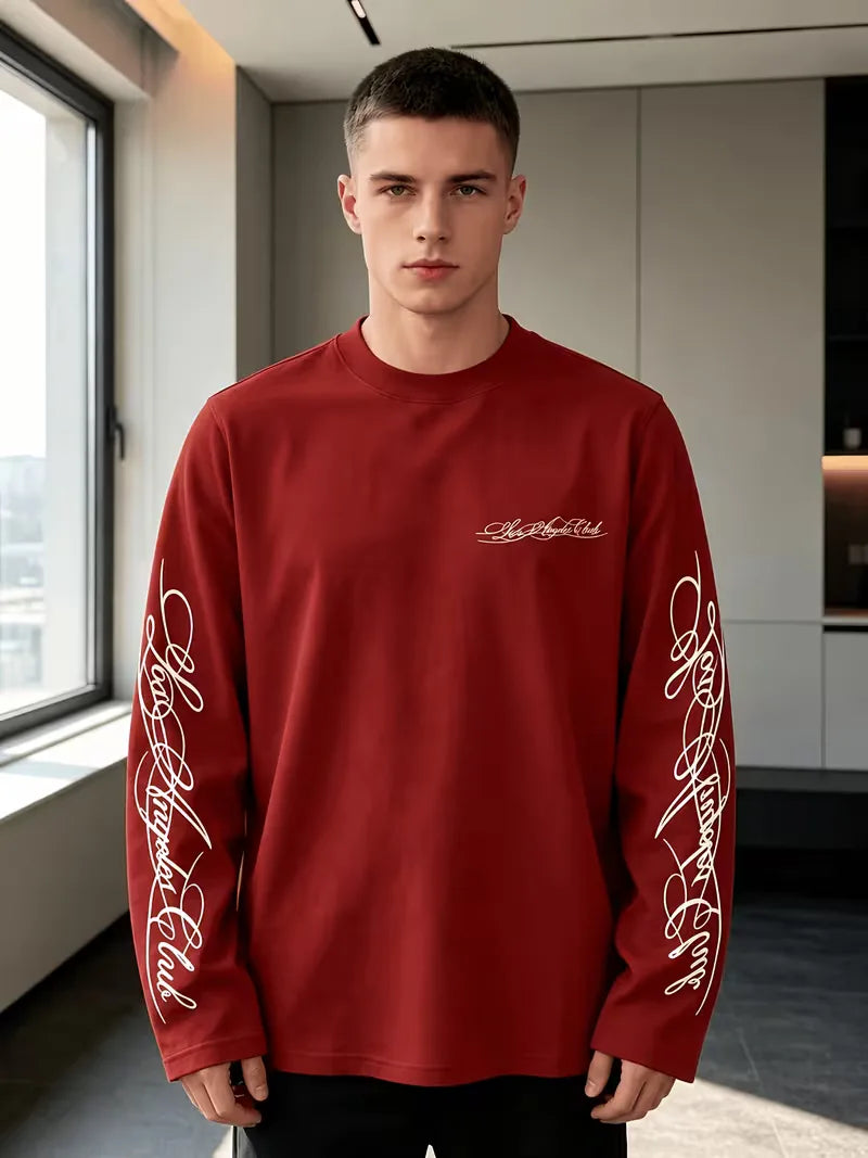 Pull Homme à Manches Imprimées – Rouge