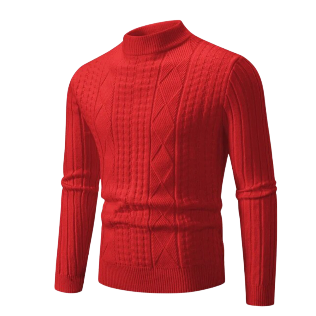 Pull Homme Texturé à Col Roulé – Rouge