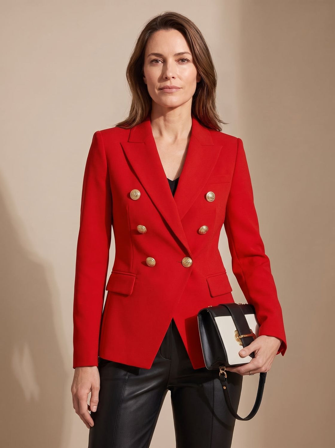 Veste Blazer Croisée Structurée – Rouge