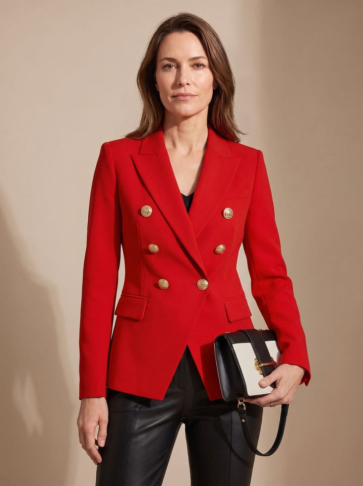 Veste Blazer Croisée Structurée – Rouge