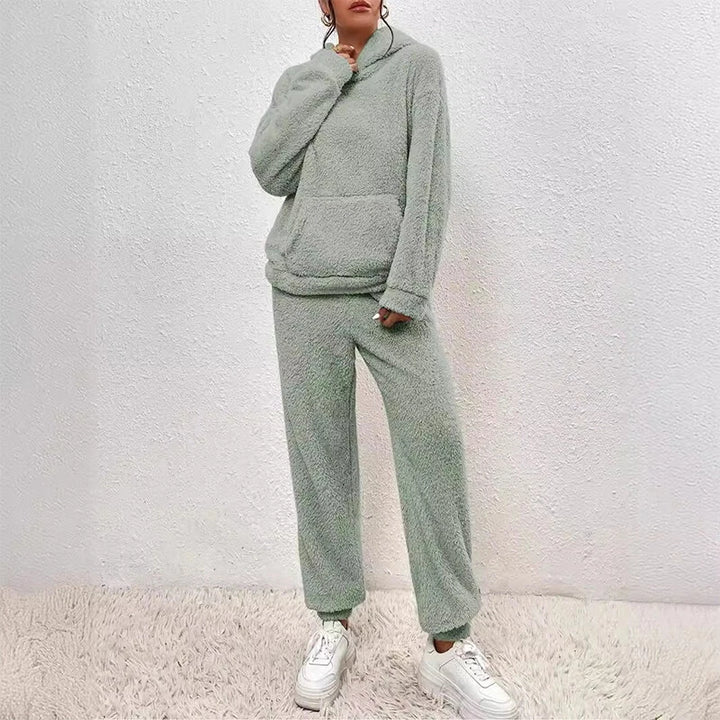 Ensemble Pyjama En Polaire Peluche Pour Femmes Avec Capuche – Tenue Confortable Hiver