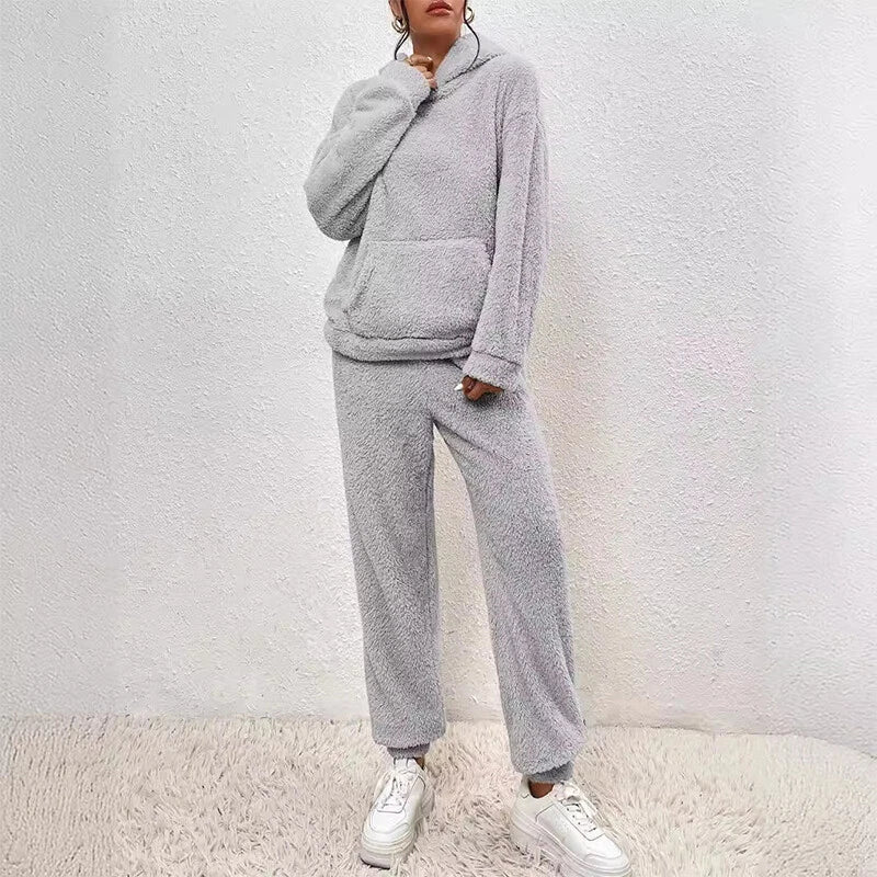 Ensemble Pyjama En Polaire Peluche Pour Femmes Avec Capuche – Tenue Confortable Hiver