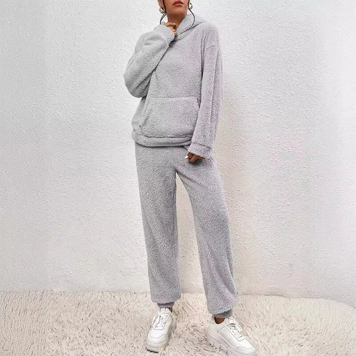 Ensemble Pyjama En Polaire Peluche Pour Femmes Avec Capuche – Tenue Confortable Hiver