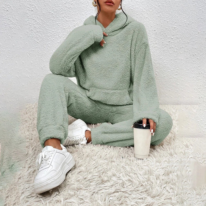 Ensemble Pyjama En Polaire Peluche Pour Femmes Avec Capuche – Tenue Confortable Hiver