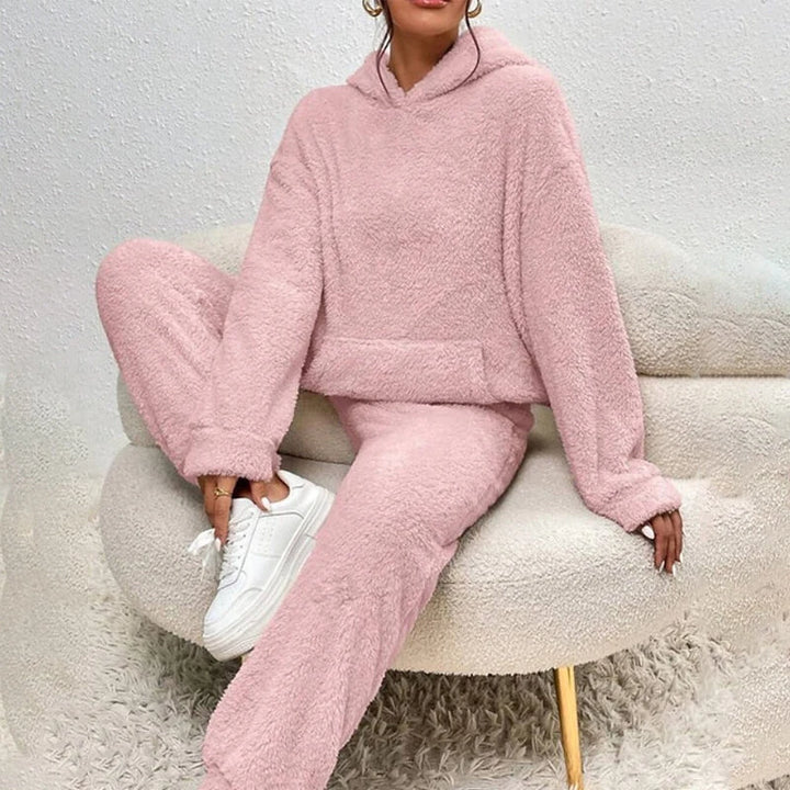 Ensemble Pyjama En Polaire Peluche Pour Femmes Avec Capuche – Tenue Confortable Hiver