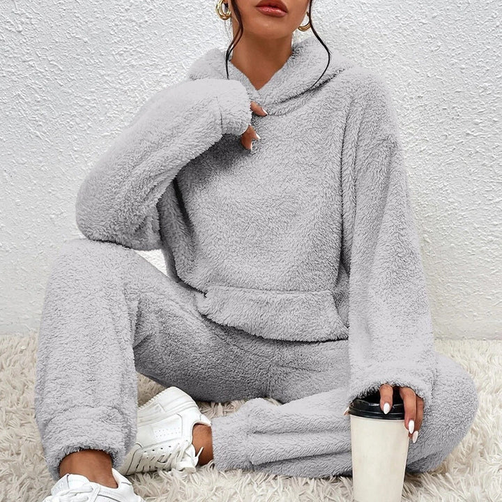 Ensemble Pyjama En Polaire Peluche Pour Femmes Avec Capuche – Tenue Confortable Hiver