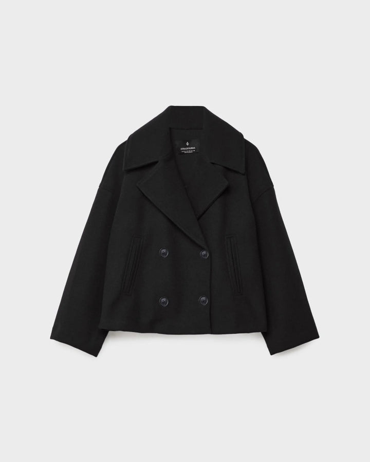 Veste Courte Croisée en Laine – Manteau Élégant Automne Hiver