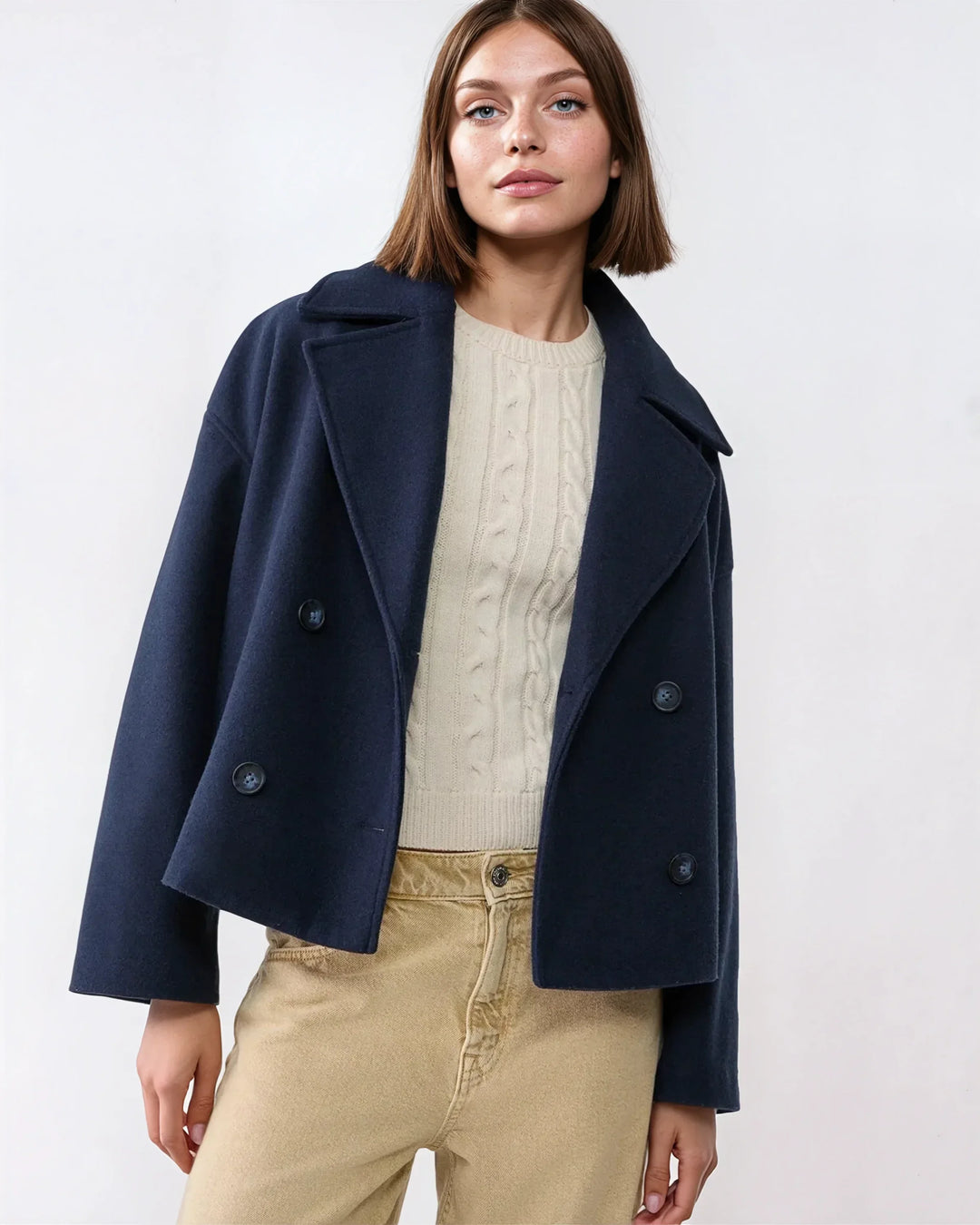 Veste Courte Croisée en Laine – Manteau Élégant Automne Hiver