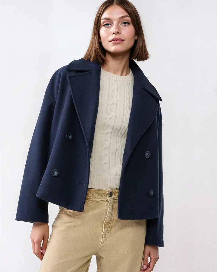 Veste Courte Croisée en Laine – Manteau Élégant Automne Hiver
