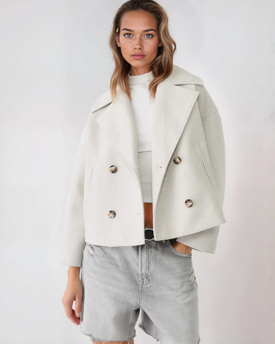 Veste Courte Croisée en Laine – Manteau Élégant Automne Hiver