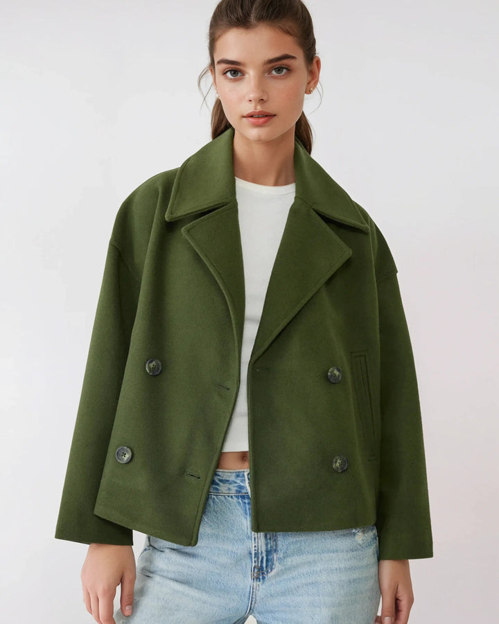 Veste Courte Croisée en Laine – Manteau Élégant Automne Hiver