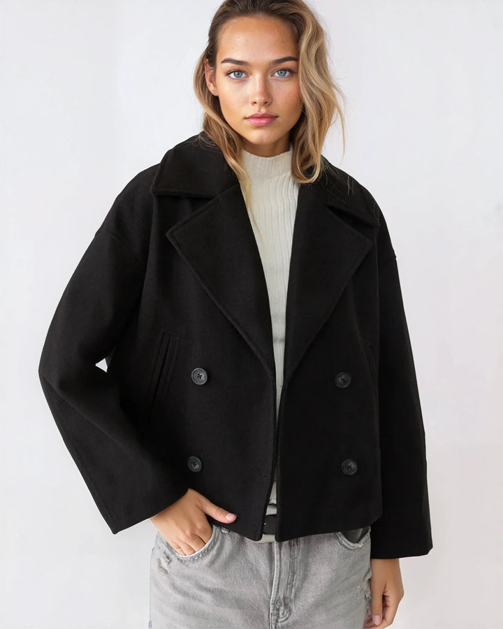 Veste Courte Croisée en Laine – Manteau Élégant Automne Hiver