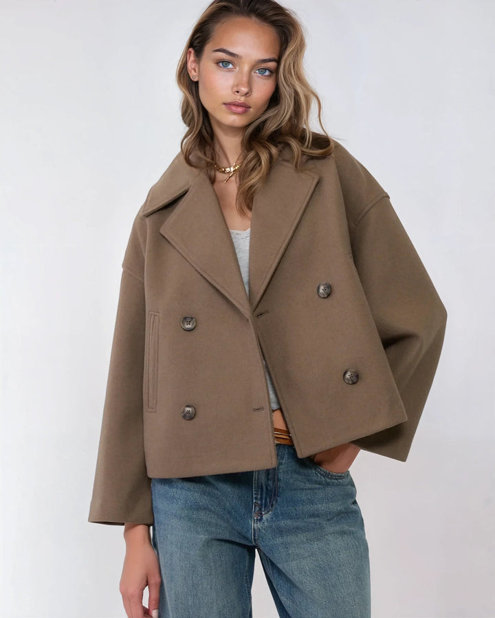 Veste Courte Croisée en Laine – Manteau Élégant Automne Hiver