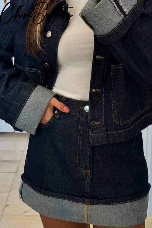Aurora | Veste en jean courte et jupe taille haute pour femme