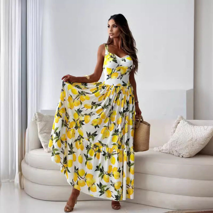 Robe Soleil Citrus – Coupe Longue Fendue & Fluidité d’Été