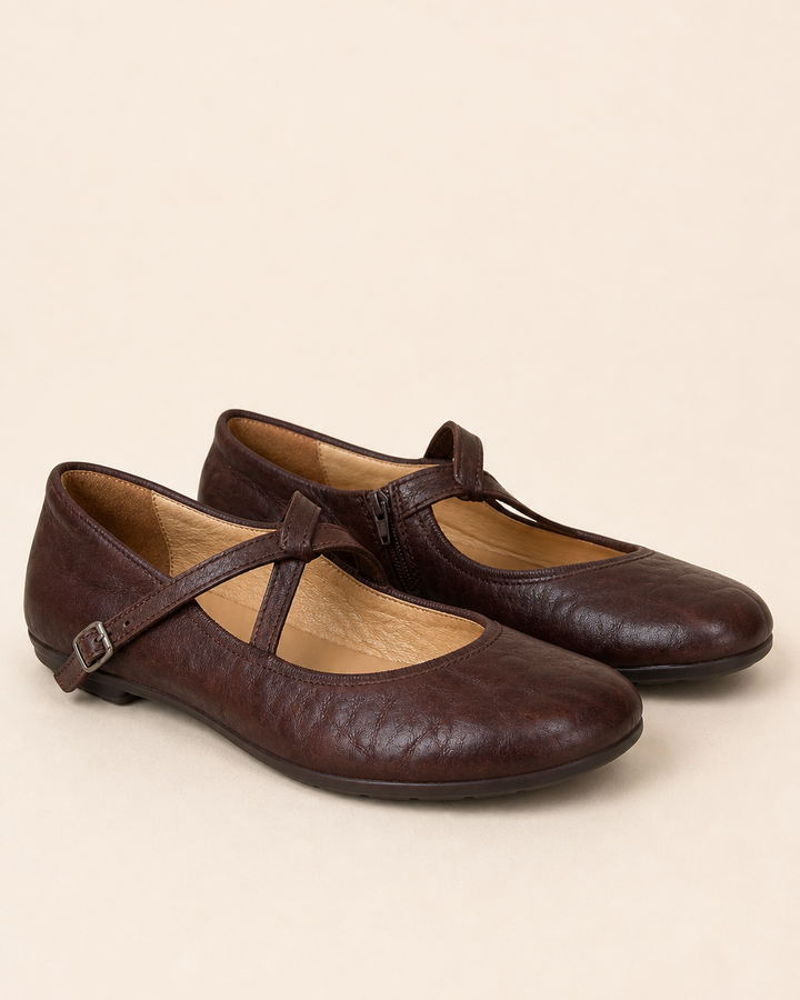 Ballerines Rétro à Bride – Marron