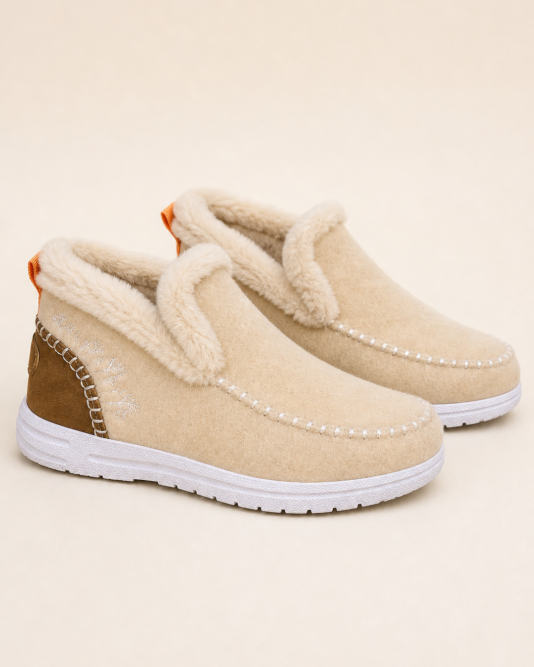 Bottines Doublées Style Mocassin – Abricot