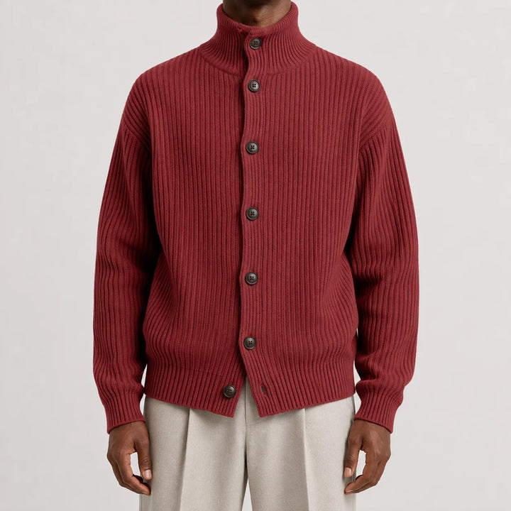 Cardigan Homme à Col Montant – Bordeaux