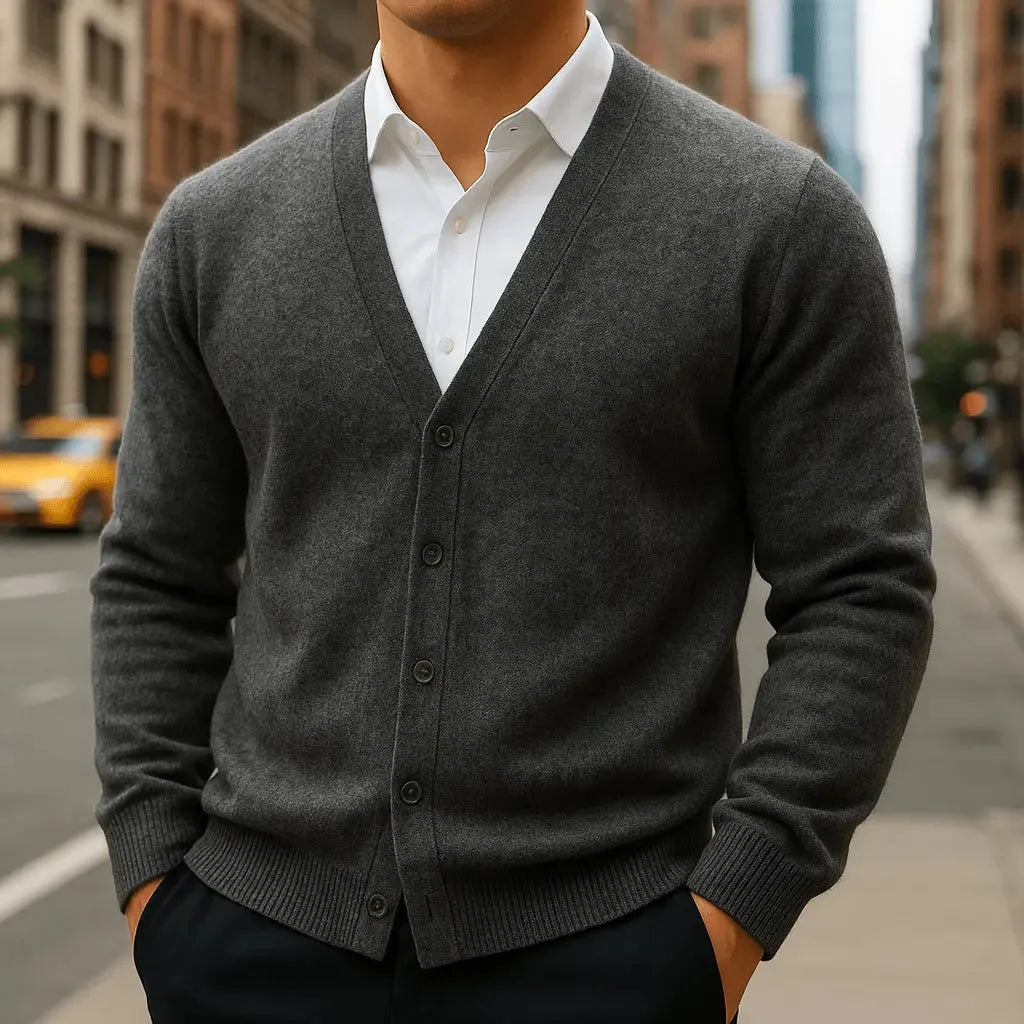Cardigan Homme Col V Élégant – Gris