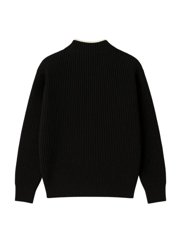 Cardigan Noir Zippé Contrasté