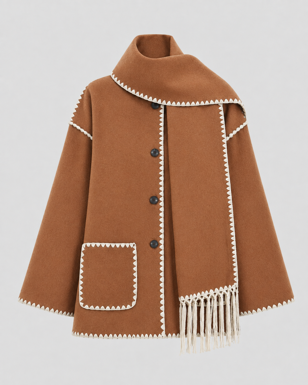 Manteau Ample avec Écharpe Intégrée – Marron
