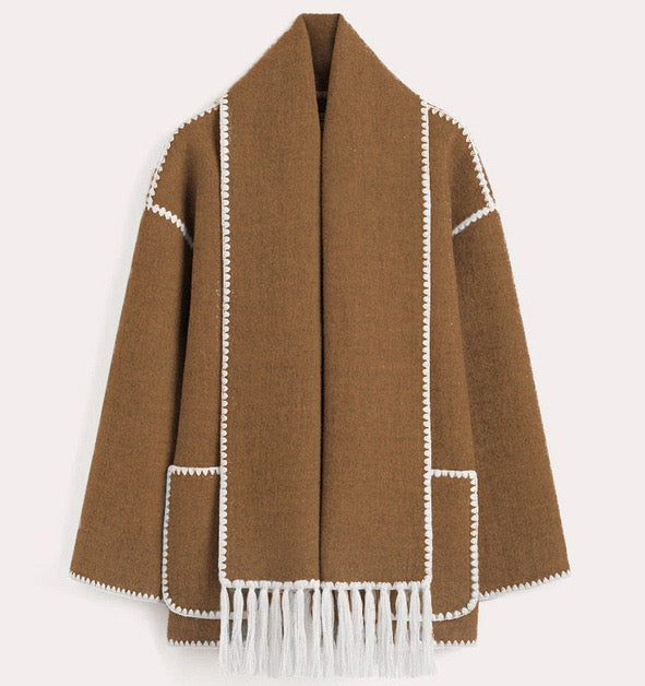 Manteau chic à bords contrastés – Marron