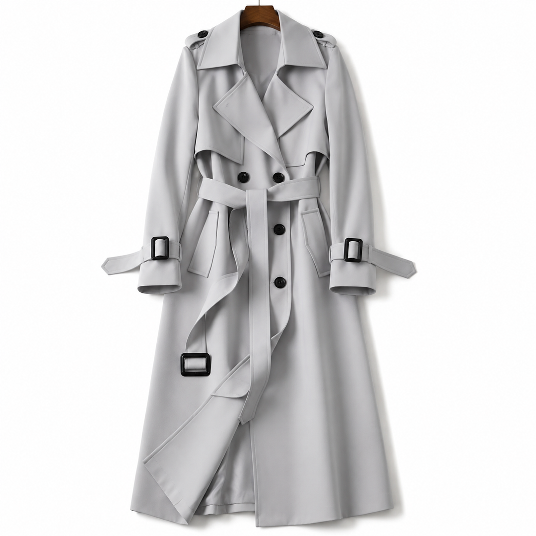 Manteau long croisé ceinturé – Gris