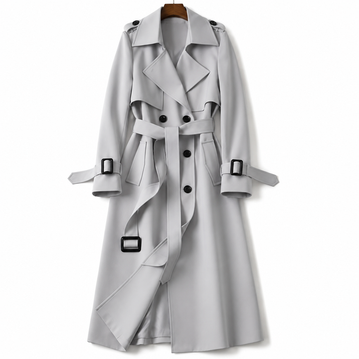 Manteau long croisé ceinturé – Gris
