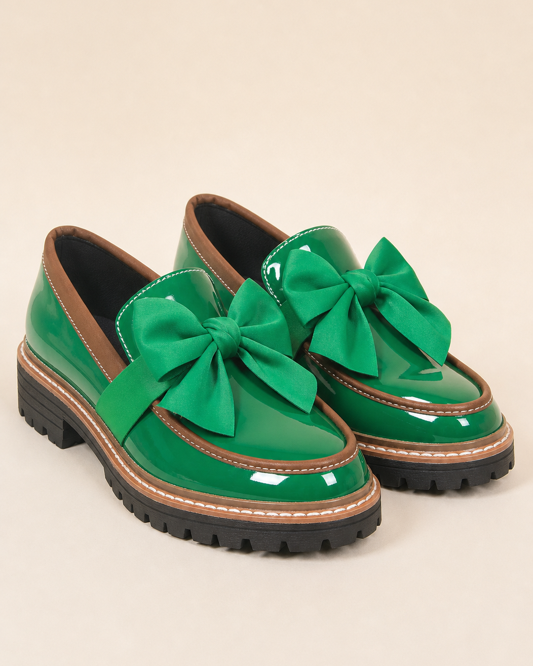 Mocassins à Plateforme et Nœud – Vert Néon