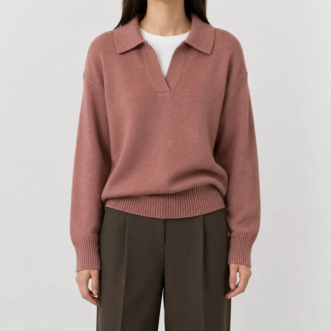 Pull Élégant à Col Polo – Rose