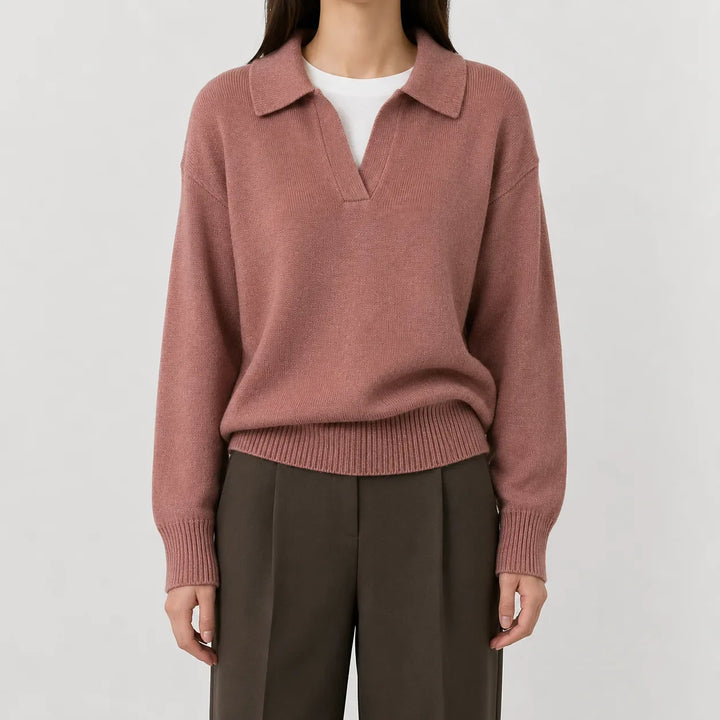 Pull Élégant à Col Polo – Rose