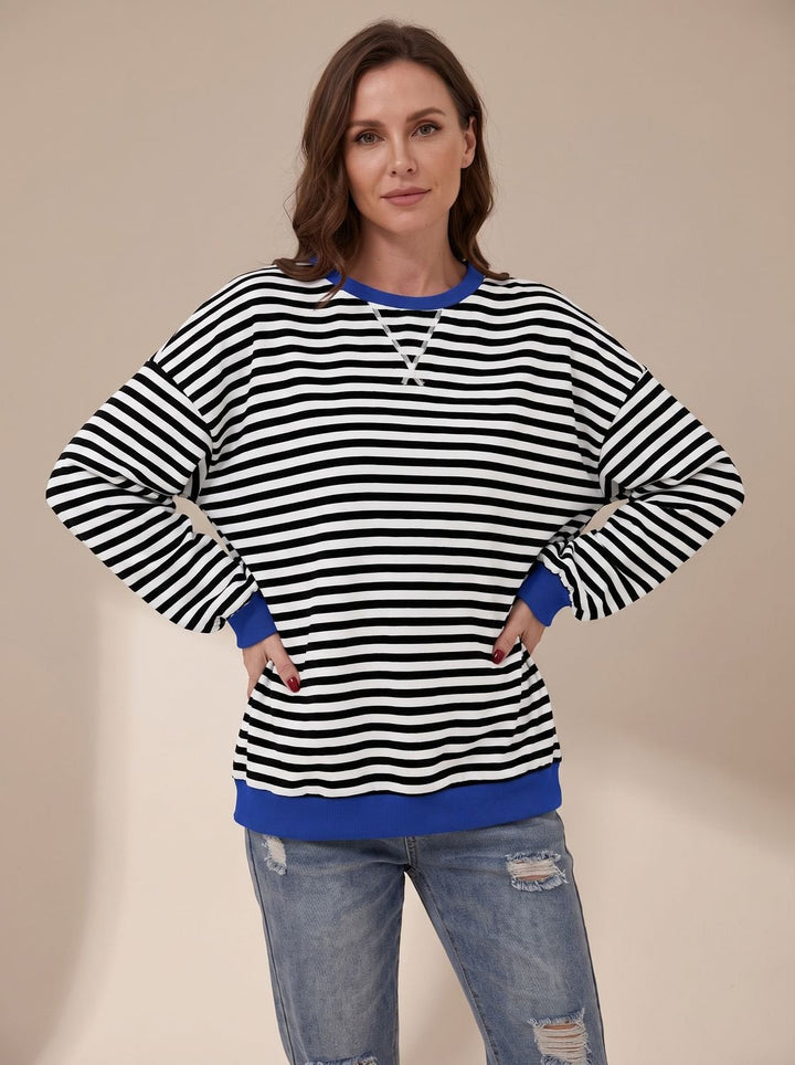 Sweat Ample à Rayures Rétro – Noir