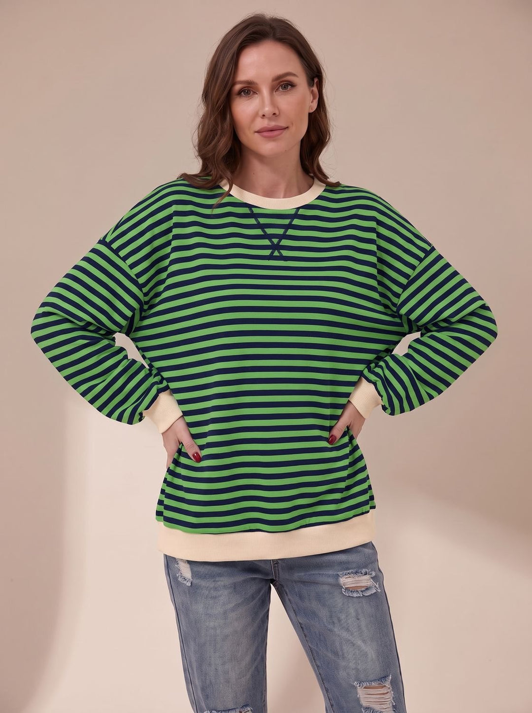 Sweat Ample à Rayures Rétro – Vert