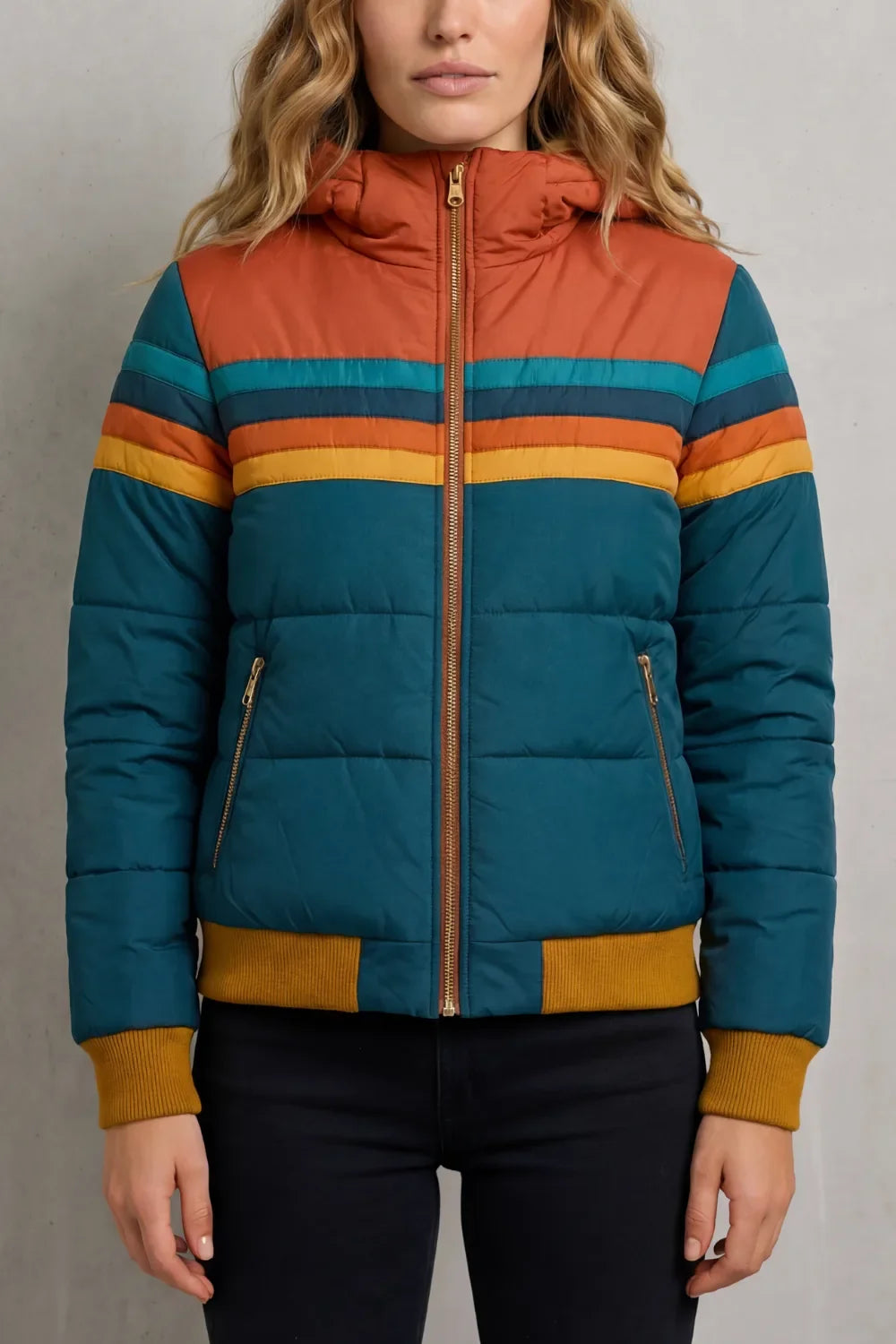Veste Color-Block à Capuche – Bleu
