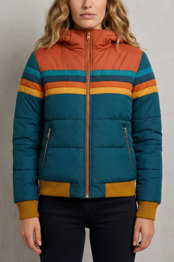 Veste Color-Block à Capuche – Bleu