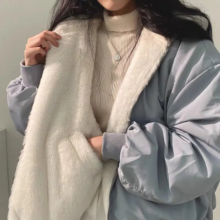 Veste Hivernale à Capuche Douce – Bleu
