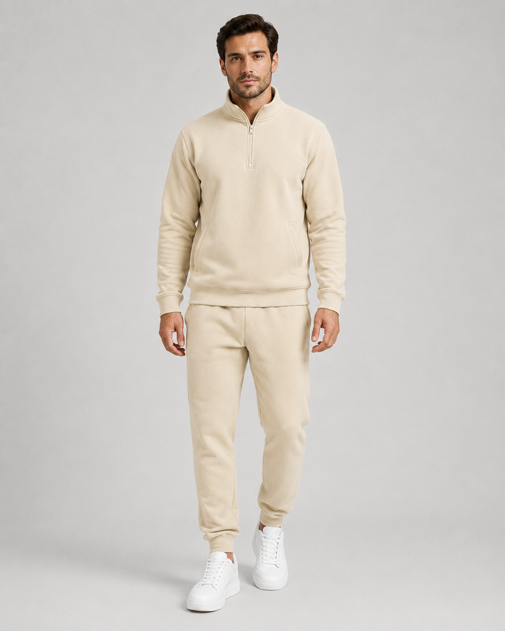 Sweat à Col Montant Zippé – Beige